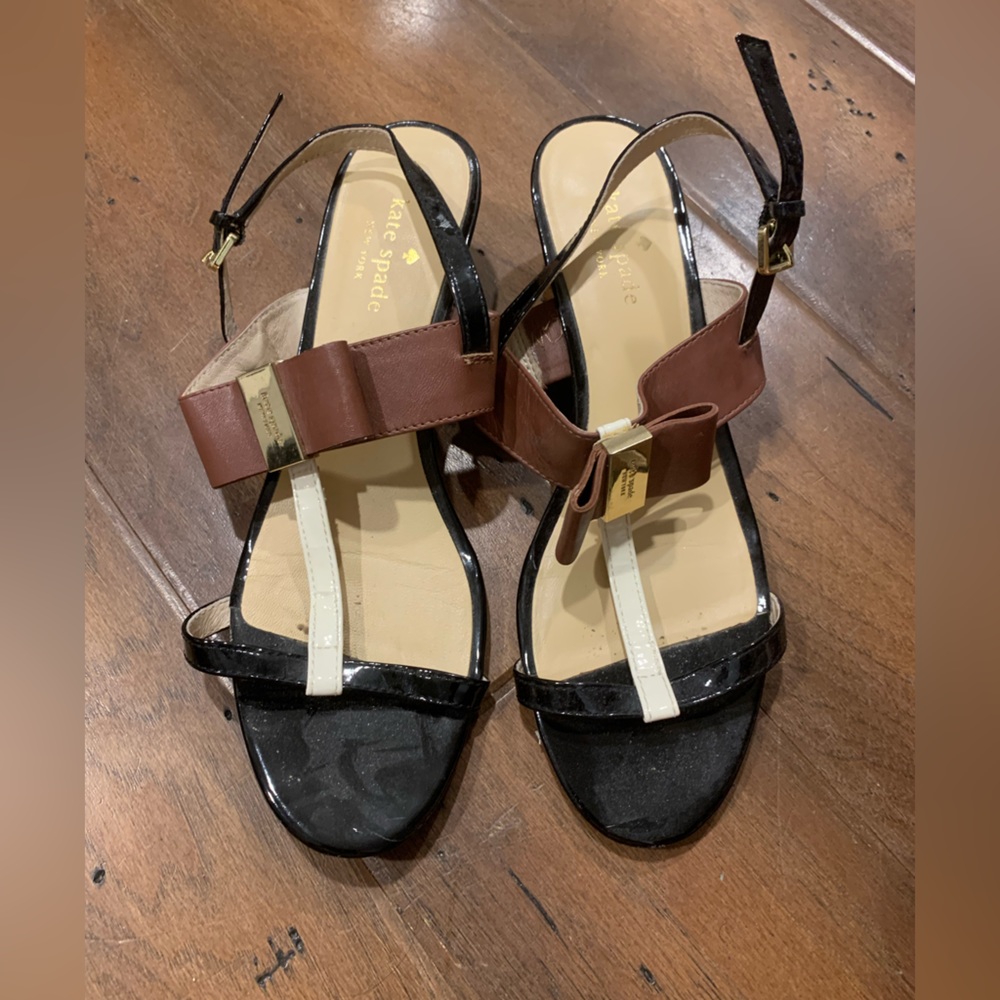 GUC Kate Spade Tricolor Leather Bow Wedge Sandals 8
